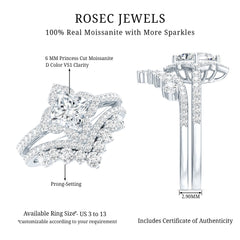 Certified Moissanite Statement Wedding Ring Set