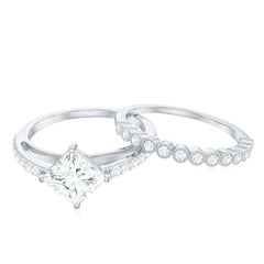 Princess Cut Moissanite Engagement Ring with Wedding Band Set