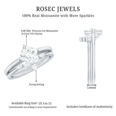 Princess Cut Moissanite Solitaire Wedding Ring Set for Her