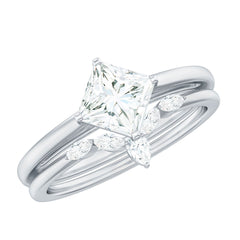 Cubic Zirconia Solitaire Ring Set with V Shape Band