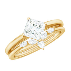 Cubic Zirconia Solitaire Ring Set with V Shape Band