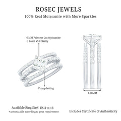 Princess Cut Moissanite 3 Piece Bridal Ring Set