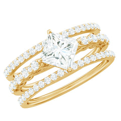 Princess Cut Moissanite 3 Piece Bridal Ring Set