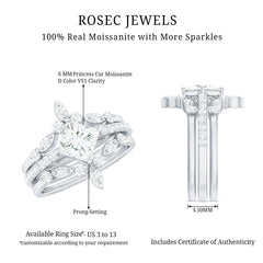 Classic Trio Bridal Ring Set with Princess and Round Cut Moissanites