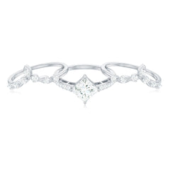 Classic Trio Bridal Ring Set with Princess and Round Cut Moissanites