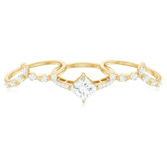 Classic Trio Bridal Ring Set with Princess and Round Cut Moissanites