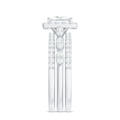Princess Cut Moissanite Halo Engagement Ring with Wedding Bands