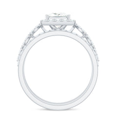 Princess Cut Moissanite Halo Engagement Ring with Wedding Bands
