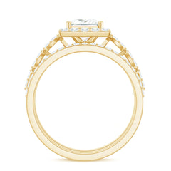 Princess Cut Moissanite Halo Engagement Ring with Wedding Bands