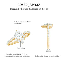 1.75 CT Princess Cut Solitaire Zircon Designer Engagement Ring