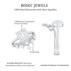 Princess Cut Moissanite Halo Wedding Ring Set with Certificate