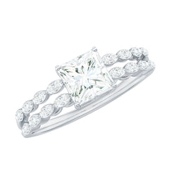 Princess Cut Zircon Double Band Engagement Ring with Side Stones