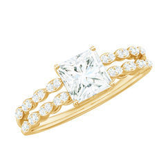 Princess Cut Zircon Double Band Engagement Ring with Side Stones