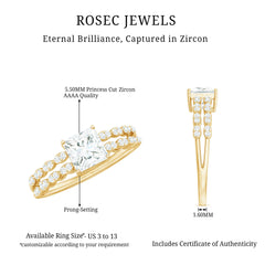 Princess Cut Zircon Double Band Engagement Ring with Side Stones