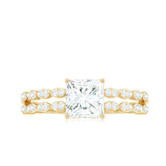 Princess Cut Zircon Double Band Engagement Ring with Side Stones