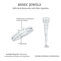 Certified Moissanite Princess Cut Engagement Ring in Double Band