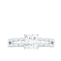 Certified Moissanite Princess Cut Engagement Ring in Double Band