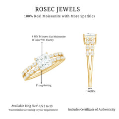 Certified Moissanite Princess Cut Engagement Ring in Double Band