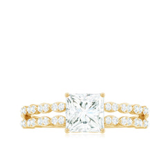 Certified Moissanite Princess Cut Engagement Ring in Double Band