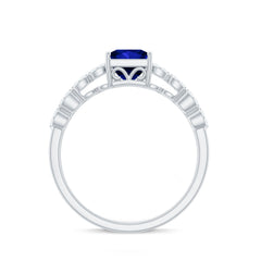 Certified 1.5 Carat Princess Cut Lab Grown Blue Sapphire Double Band Engagement Ring with Diamond