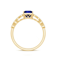 Certified 1.5 Carat Princess Cut Lab Grown Blue Sapphire Double Band Engagement Ring with Diamond