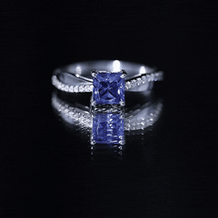 Certified 1.5 Carat Lab Grown Blue Sapphire Princess Cut Engagement Ring with Diamond