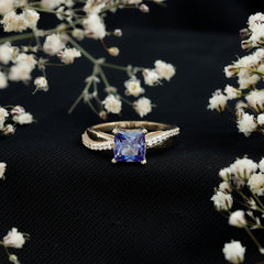 Certified 1.5 Carat Lab Grown Blue Sapphire Princess Cut Engagement Ring with Diamond