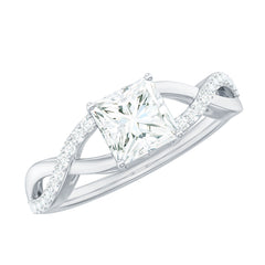 Princess Cut Moissanite Crossover Engagement Ring for Women