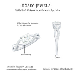 Princess Cut Moissanite Crossover Engagement Ring for Women