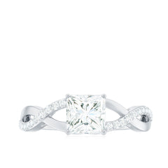 Princess Cut Moissanite Crossover Engagement Ring for Women