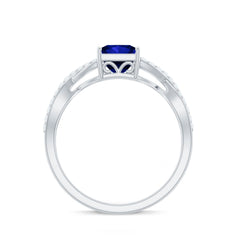 1.5 Carat Lab Grown Blue Sapphire Princess Cut Engagement Ring with Diamond Crossover Shank