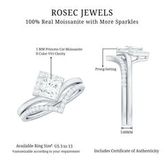 Certified Princess Cut Moissanite Wedding Ring Set for Women