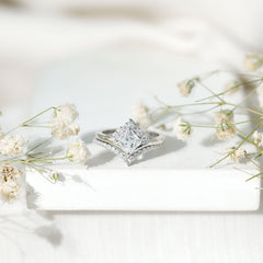 Certified Princess Cut Moissanite Wedding Ring Set for Women