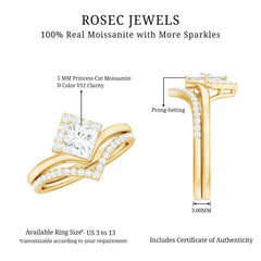Certified Princess Cut Moissanite Wedding Ring Set for Women