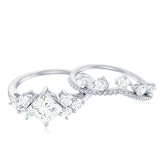 Princess and Round Cut Moissanite Wedding Ring Set