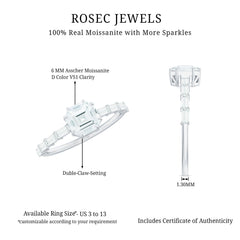 Asscher Cut Moissanite Engagement Ring with Baguette Side Stones