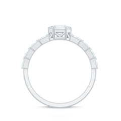 Asscher Cut Moissanite Engagement Ring with Baguette Side Stones