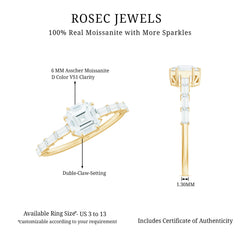 Asscher Cut Moissanite Engagement Ring with Baguette Side Stones