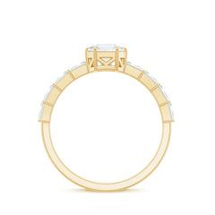 Asscher Cut Moissanite Engagement Ring with Baguette Side Stones