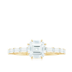 Asscher Cut Moissanite Engagement Ring with Baguette Side Stones
