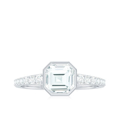 Asscher Cut Moissanite Solitaire Engagement Ring in Bezel Setting