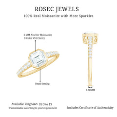 Asscher Cut Moissanite Solitaire Engagement Ring in Bezel Setting