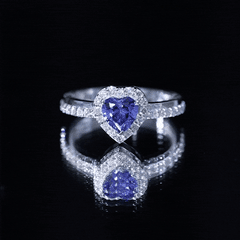 Certified 1 Carat Lab Grown Blue Sapphire Heart Engagement Ring with Diamond Halo