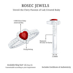 Lab Created Ruby Heart Promise Ring with Diamond Halo