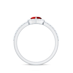 Lab Created Ruby Heart Promise Ring with Diamond Halo