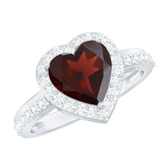 Natural Garnet Heart Shaped Engagement Ring with Diamond Halo