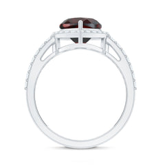 Natural Garnet Heart Shaped Engagement Ring with Diamond Halo