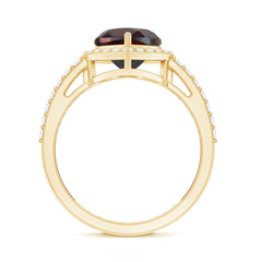 Natural Garnet Heart Shaped Engagement Ring with Diamond Halo