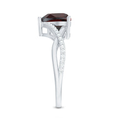 Natural Garnet Heart Shaped Engagement Ring with Diamond Crossover Shank