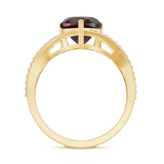 Natural Garnet Heart Shaped Engagement Ring with Diamond Crossover Shank